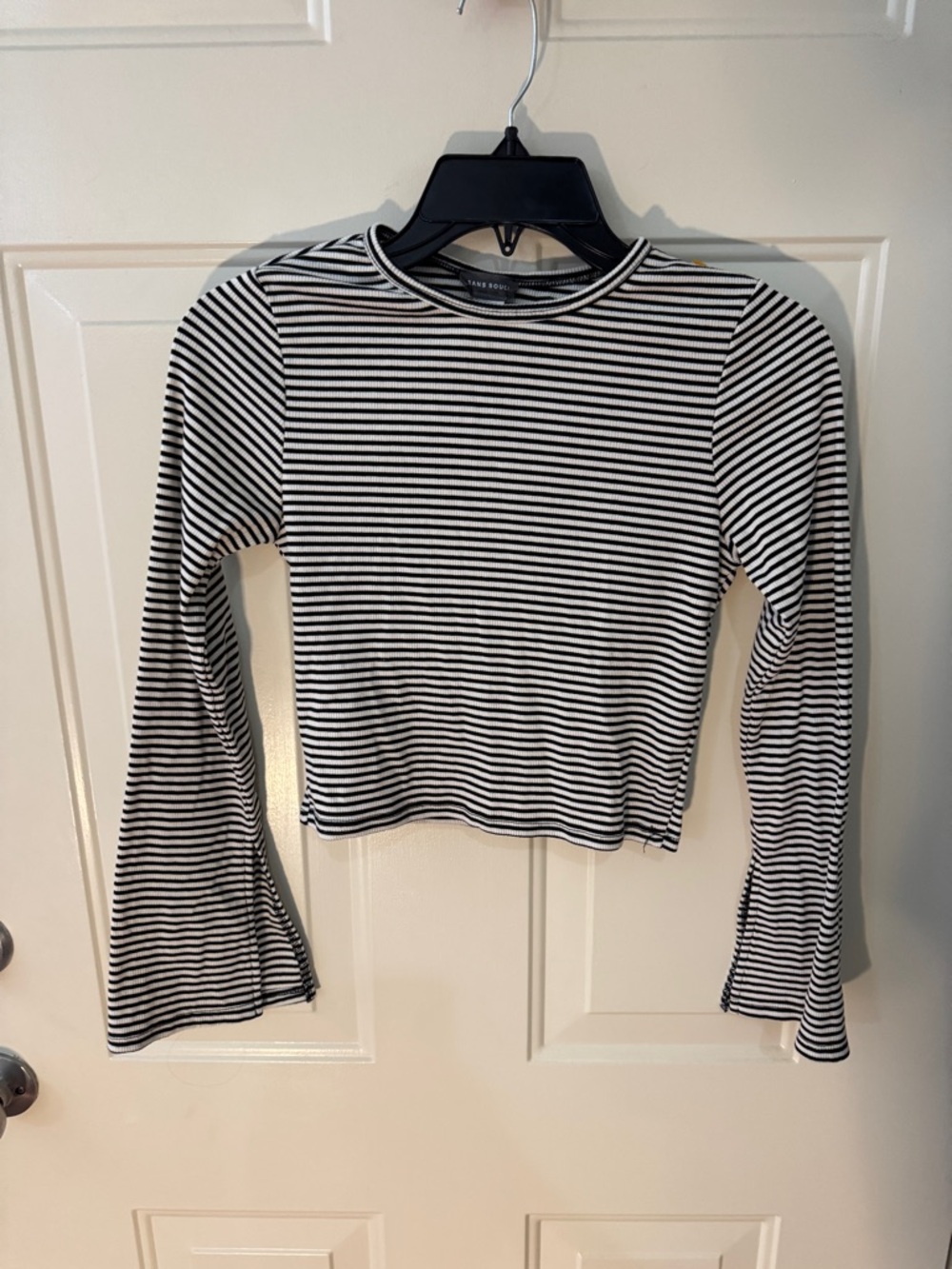 Sans Souci Black & White Striped Long-Sleeve Crop Top